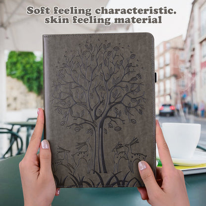 For Oppo Pad Tree Deer Imprinted Stand PU Leather Tablet Cover Card Holder Protective Case with Elastic Band Closure