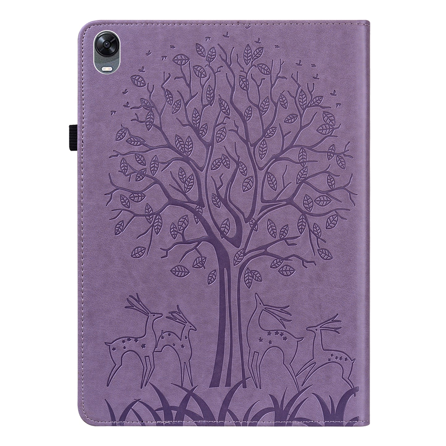 For Oppo Pad Tree Deer Imprinted Stand PU Leather Tablet Cover Card Holder Protective Case with Elastic Band Closure