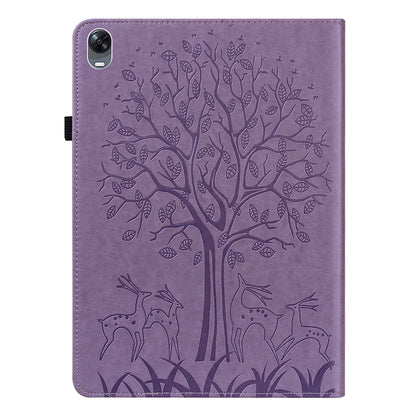 For Oppo Pad Tree Deer Imprinted Stand PU Leather Tablet Cover Card Holder Protective Case with Elastic Band Closure
