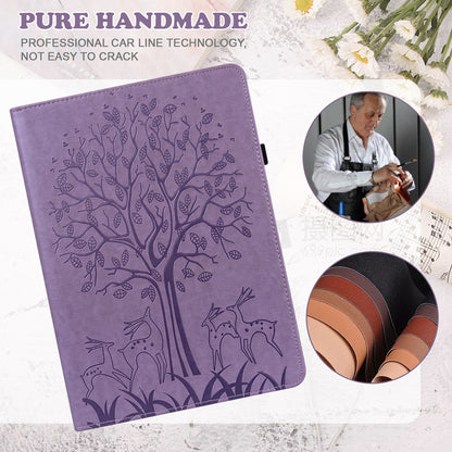 For Oppo Pad Tree Deer Imprinted Stand PU Leather Tablet Cover Card Holder Protective Case with Elastic Band Closure