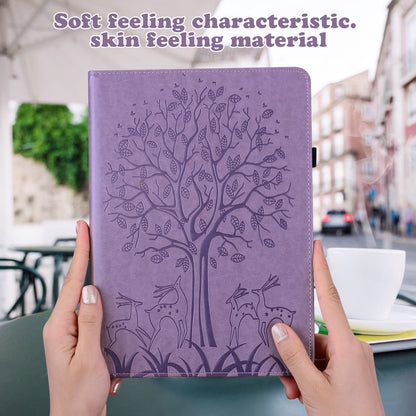 For Oppo Pad Tree Deer Imprinted Stand PU Leather Tablet Cover Card Holder Protective Case with Elastic Band Closure