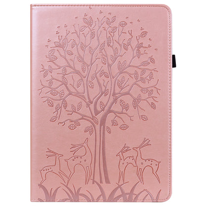 For Oppo Pad Tree Deer Imprinted Stand PU Leather Tablet Cover Card Holder Protective Case with Elastic Band Closure