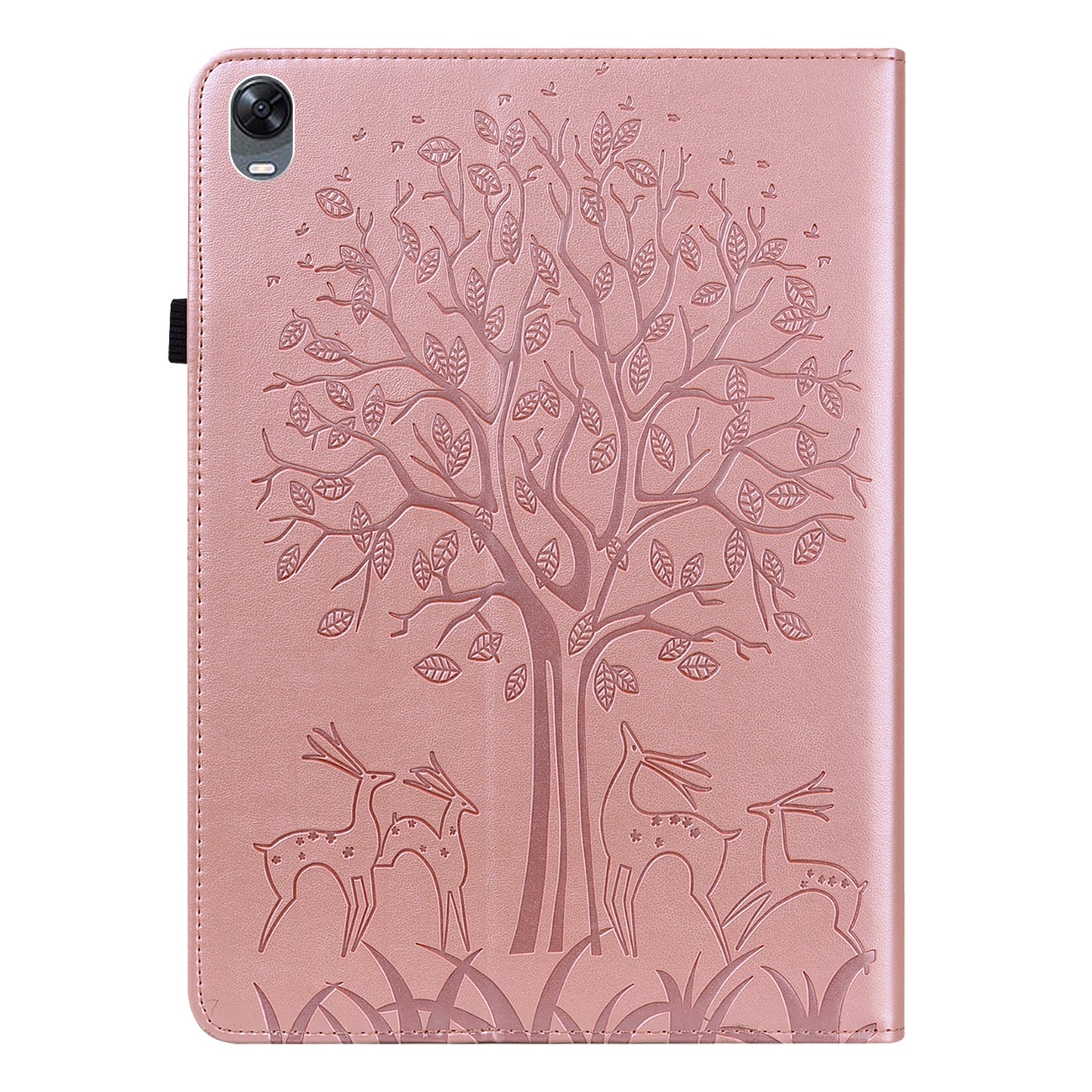 For Oppo Pad Tree Deer Imprinted Stand PU Leather Tablet Cover Card Holder Protective Case with Elastic Band Closure