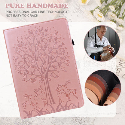 For Oppo Pad Tree Deer Imprinted Stand PU Leather Tablet Cover Card Holder Protective Case with Elastic Band Closure