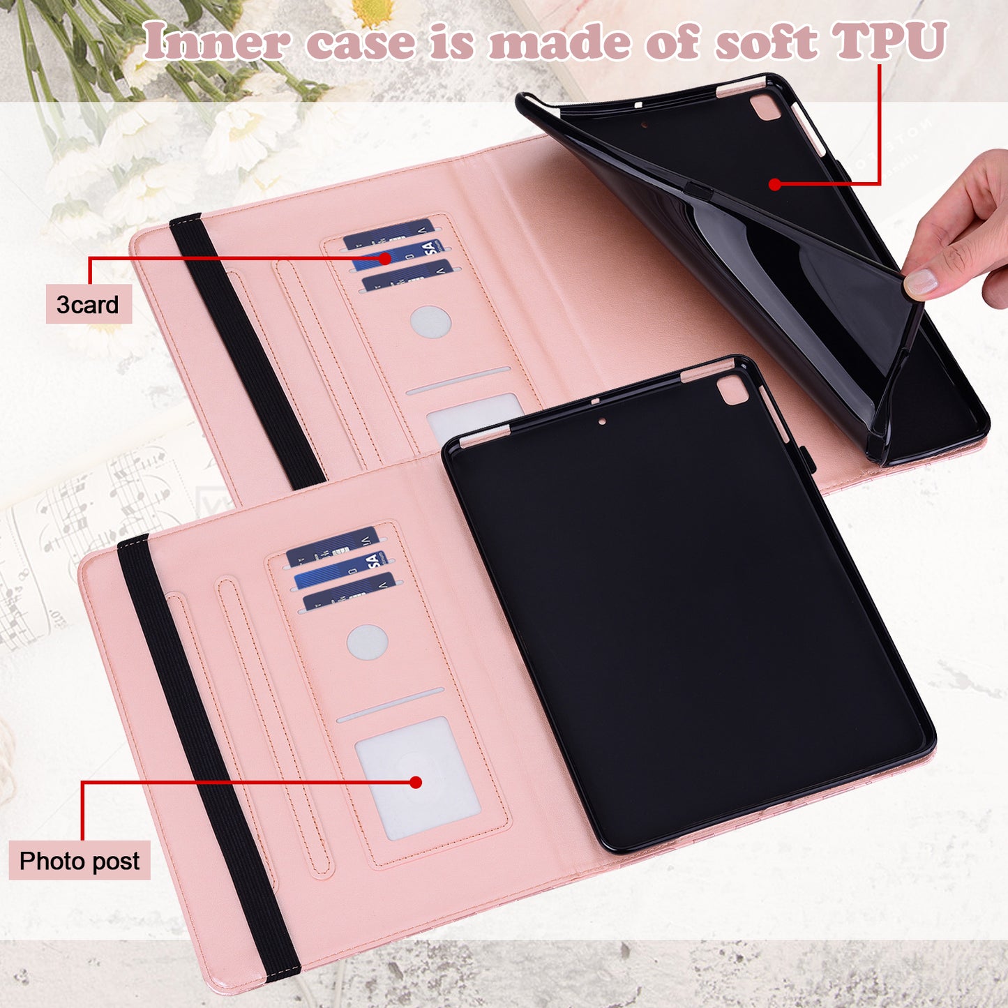 For Oppo Pad Tree Deer Imprinted Stand PU Leather Tablet Cover Card Holder Protective Case with Elastic Band Closure