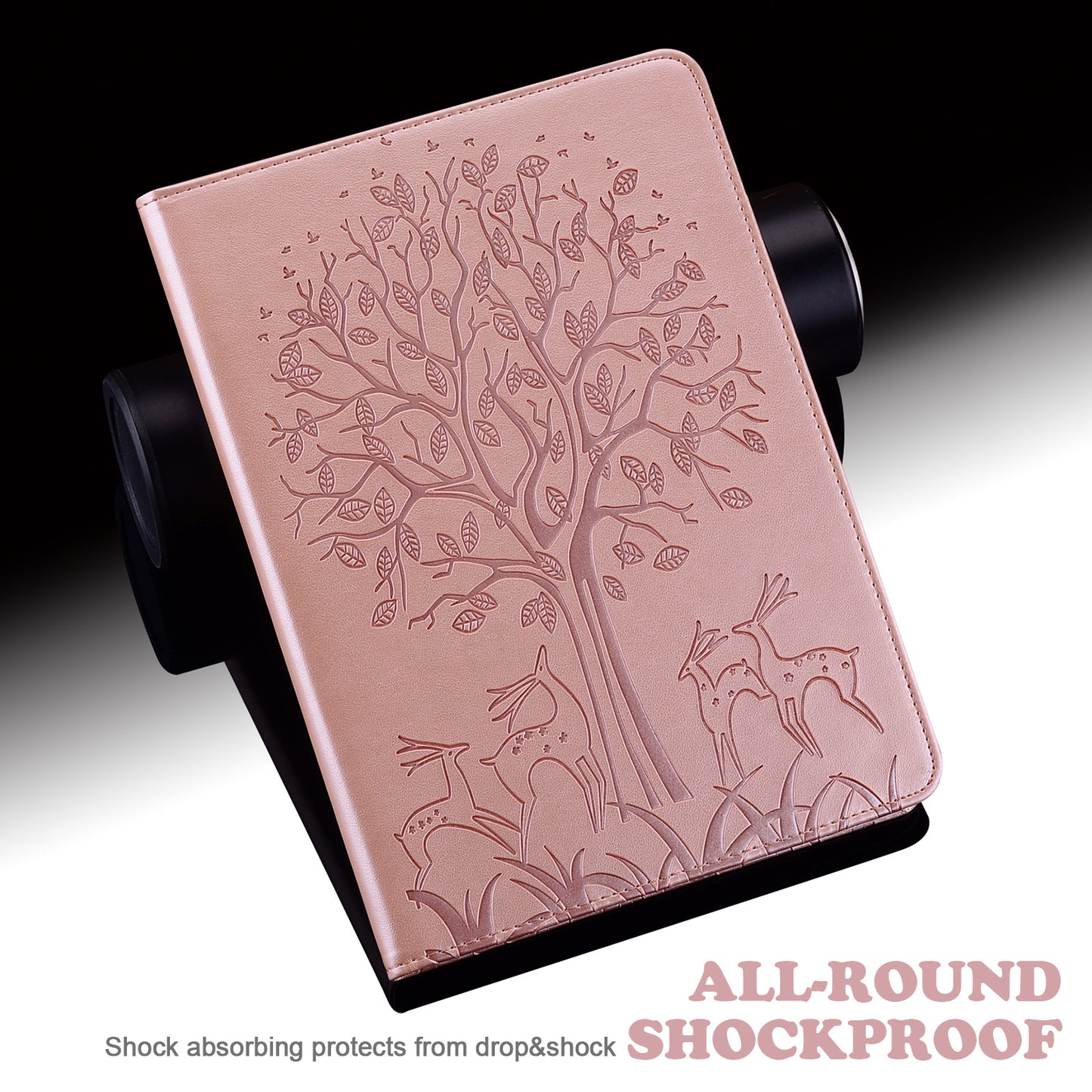 For Oppo Pad Tree Deer Imprinted Stand PU Leather Tablet Cover Card Holder Protective Case with Elastic Band Closure