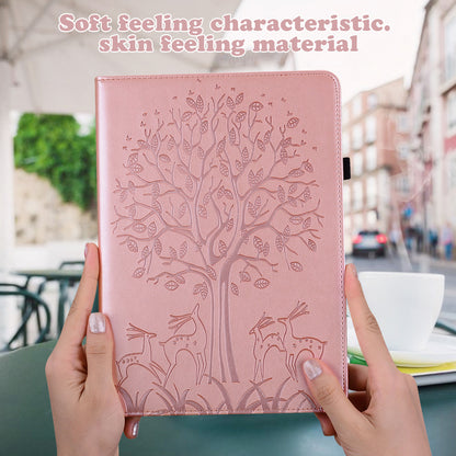 For Oppo Pad Tree Deer Imprinted Stand PU Leather Tablet Cover Card Holder Protective Case with Elastic Band Closure