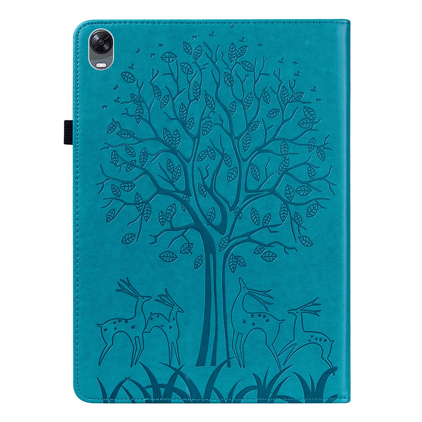 For Oppo Pad Tree Deer Imprinted Stand PU Leather Tablet Cover Card Holder Protective Case with Elastic Band Closure