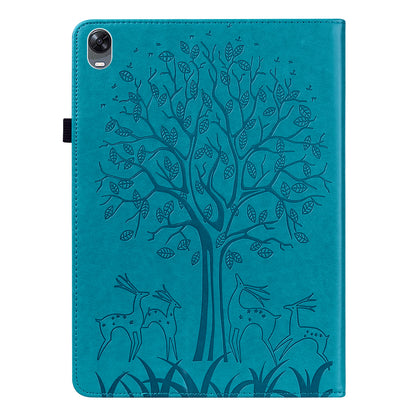 For Oppo Pad Tree Deer Imprinted Stand PU Leather Tablet Cover Card Holder Protective Case with Elastic Band Closure