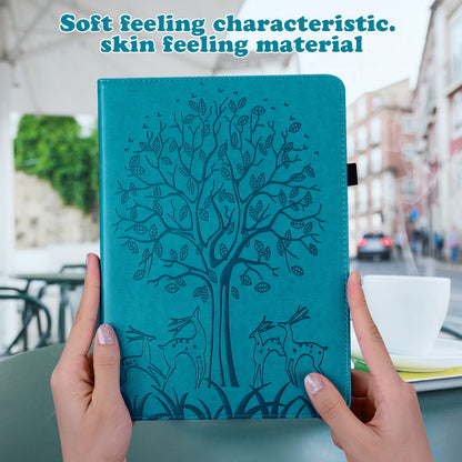 For Oppo Pad Tree Deer Imprinted Stand PU Leather Tablet Cover Card Holder Protective Case with Elastic Band Closure