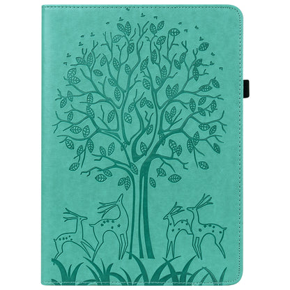 For Oppo Pad Tree Deer Imprinted Stand PU Leather Tablet Cover Card Holder Protective Case with Elastic Band Closure