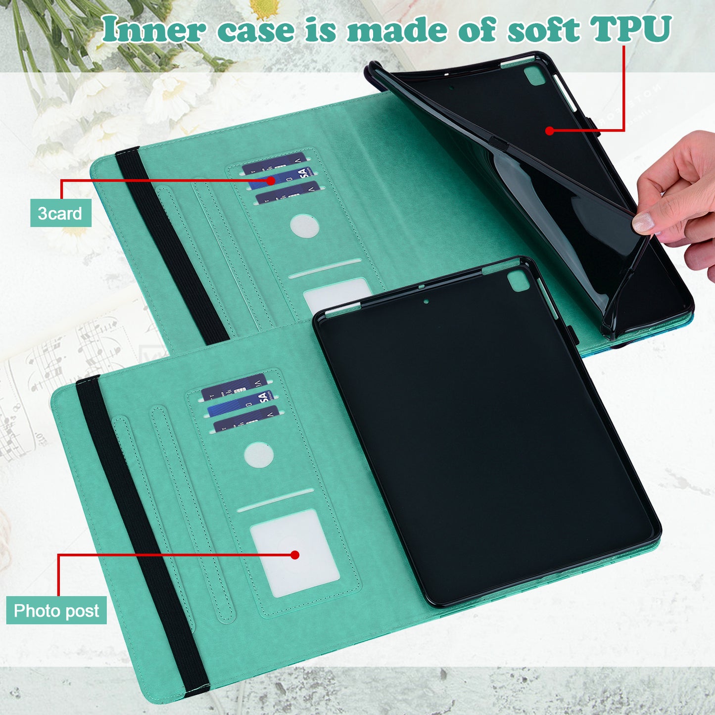 For Oppo Pad Tree Deer Imprinted Stand PU Leather Tablet Cover Card Holder Protective Case with Elastic Band Closure