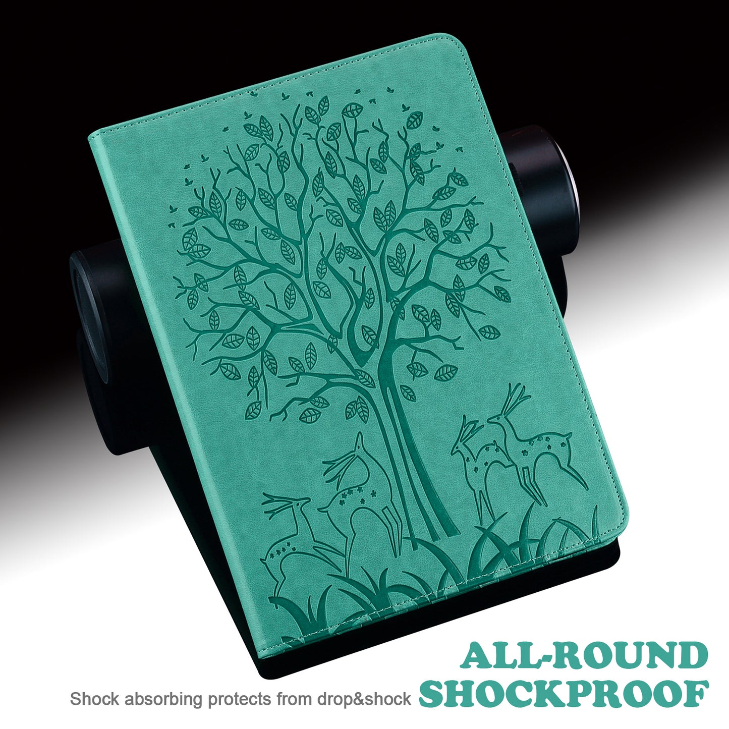 For Oppo Pad Tree Deer Imprinted Stand PU Leather Tablet Cover Card Holder Protective Case with Elastic Band Closure