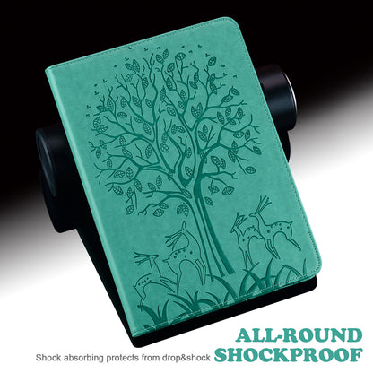 For Oppo Pad Tree Deer Imprinted Stand PU Leather Tablet Cover Card Holder Protective Case with Elastic Band Closure
