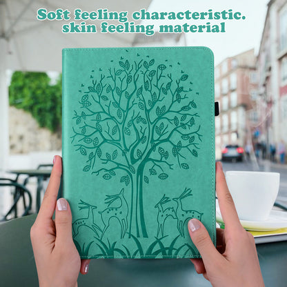 For Oppo Pad Tree Deer Imprinted Stand PU Leather Tablet Cover Card Holder Protective Case with Elastic Band Closure