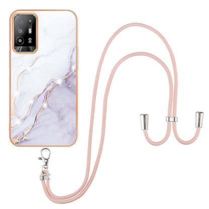YB IMD Series-9 Marble Pattern Case for Oppo A95 5G/A94 5G Ultra-slim Light Electroplating Frame TPU IMD Lanyard Mobile Phone Case