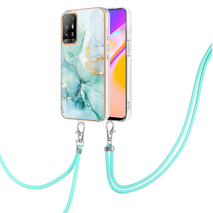 YB IMD Series-9 Marble Pattern Case for Oppo A95 5G/A94 5G Ultra-slim Light Electroplating Frame TPU IMD Lanyard Mobile Phone Case