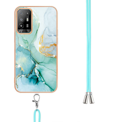YB IMD Series-9 Marble Pattern Case for Oppo A95 5G/A94 5G Ultra-slim Light Electroplating Frame TPU IMD Lanyard Mobile Phone Case