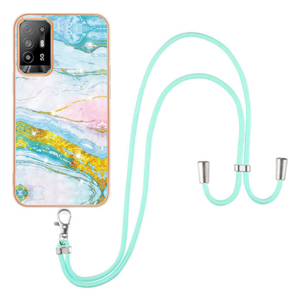 YB IMD Series-9 Marble Pattern Case for Oppo A95 5G/A94 5G Ultra-slim Light Electroplating Frame TPU IMD Lanyard Mobile Phone Case
