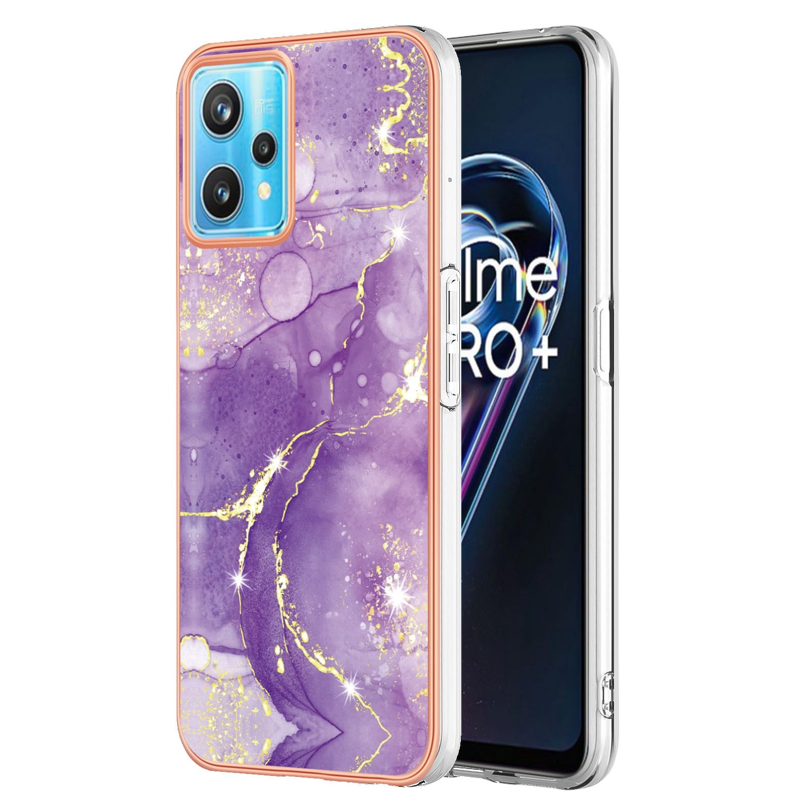 YB IMD Series-2 Phone Case for Realme 9 Pro/V25, Electroplating Frame IMD Marble Pattern Flexible TPU Cover