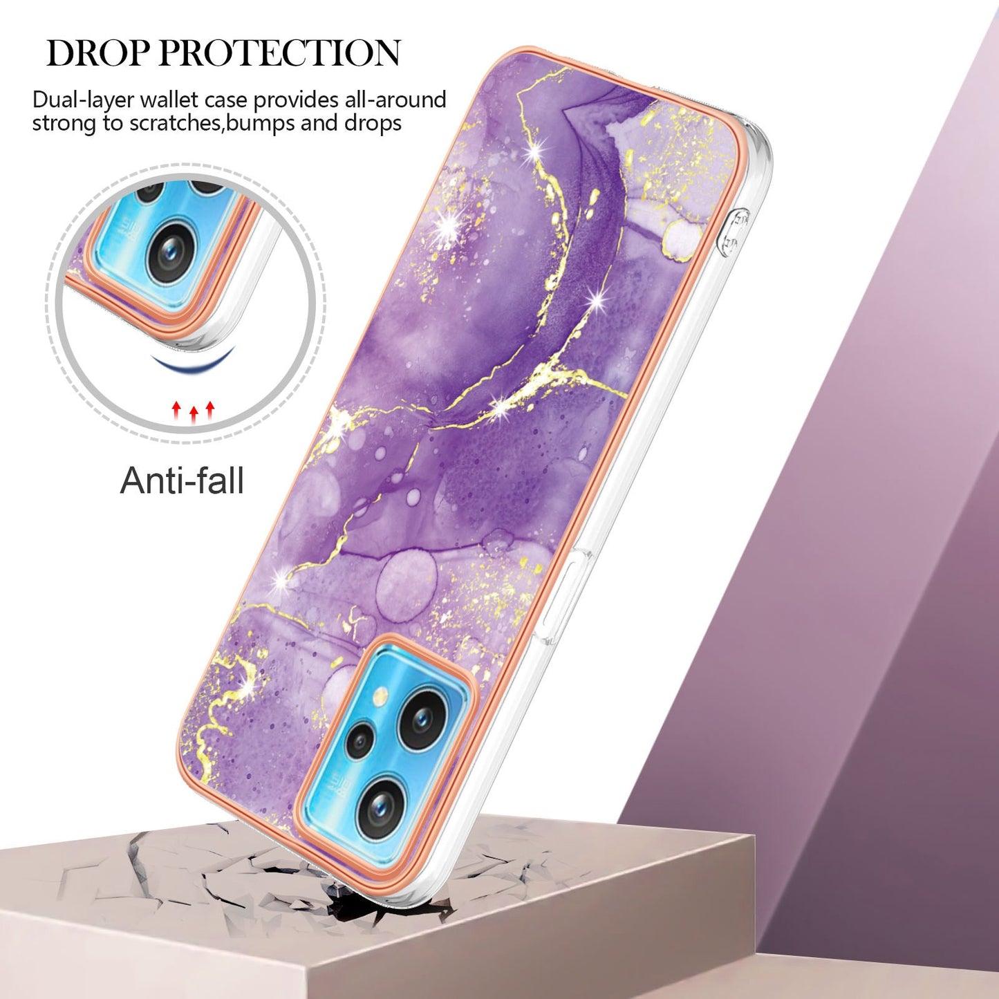YB IMD Series-2 Phone Case for Realme 9 Pro/V25, Electroplating Frame IMD Marble Pattern Flexible TPU Cover