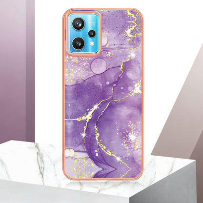 YB IMD Series-2 Phone Case for Realme 9 Pro/V25, Electroplating Frame IMD Marble Pattern Flexible TPU Cover