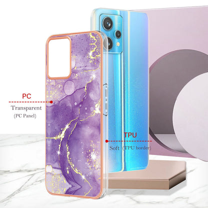 YB IMD Series-2 Phone Case for Realme 9 Pro/V25, Electroplating Frame IMD Marble Pattern Flexible TPU Cover