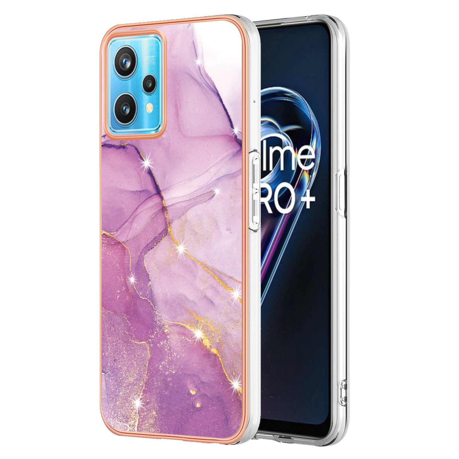 YB IMD Series-2 Phone Case for Realme 9 Pro/V25, Electroplating Frame IMD Marble Pattern Flexible TPU Cover