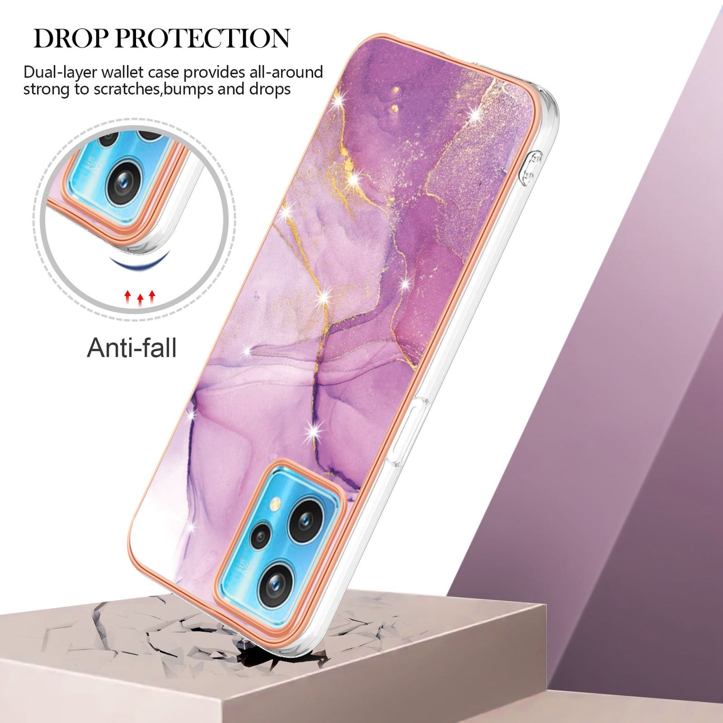 YB IMD Series-2 Phone Case for Realme 9 Pro/V25, Electroplating Frame IMD Marble Pattern Flexible TPU Cover