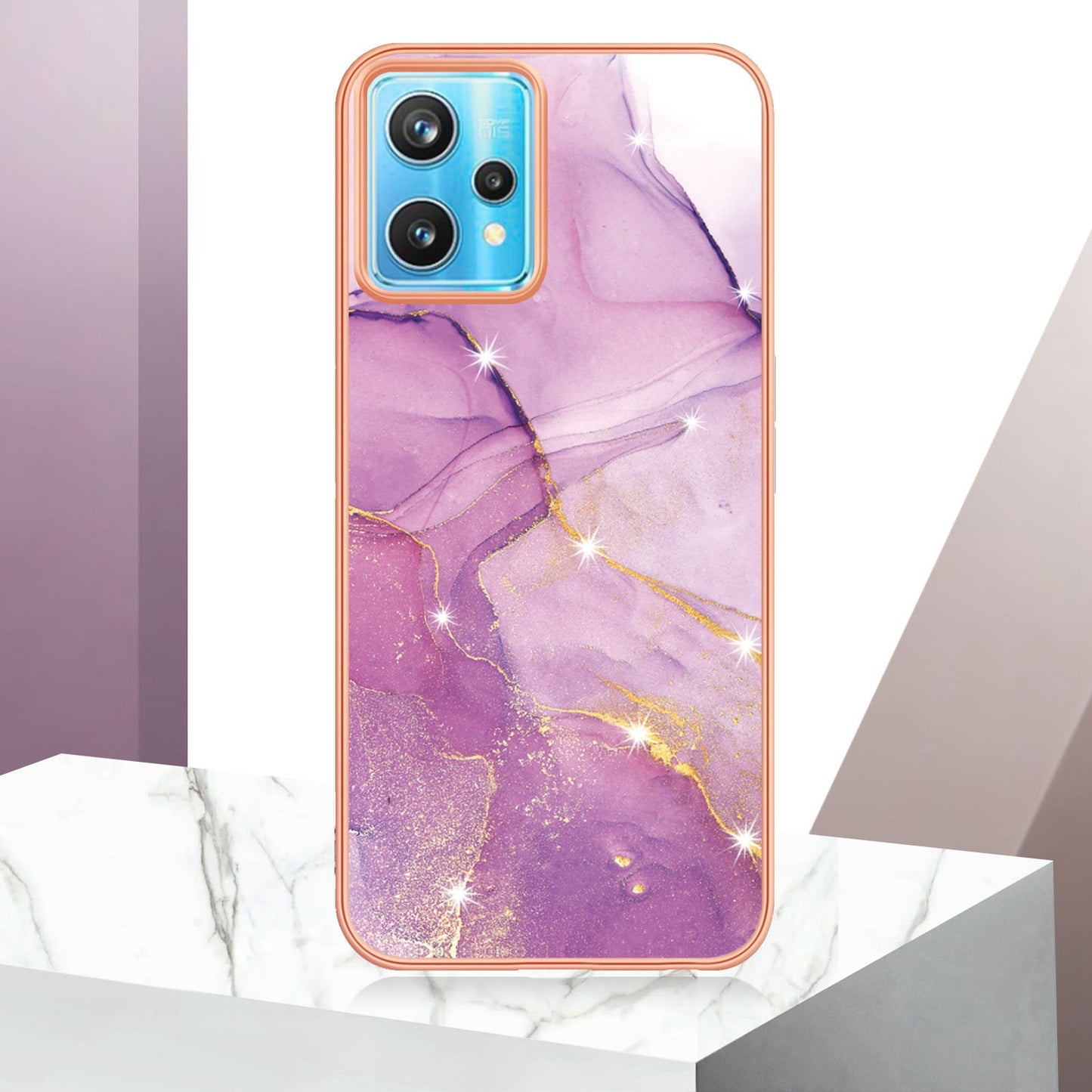 YB IMD Series-2 Phone Case for Realme 9 Pro/V25, Electroplating Frame IMD Marble Pattern Flexible TPU Cover