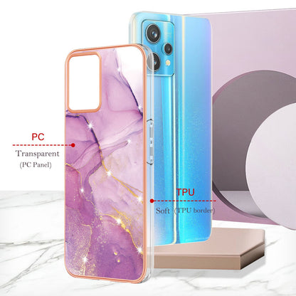 YB IMD Series-2 Phone Case for Realme 9 Pro/V25, Electroplating Frame IMD Marble Pattern Flexible TPU Cover