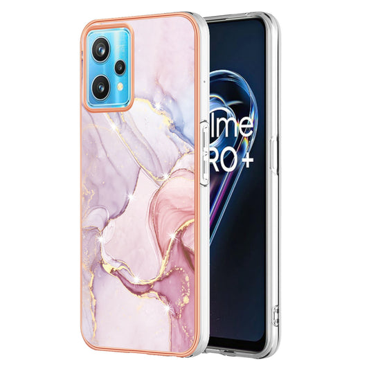 YB IMD Series-2 Phone Case for Realme 9 Pro/V25, Electroplating Frame IMD Marble Pattern Flexible TPU Cover