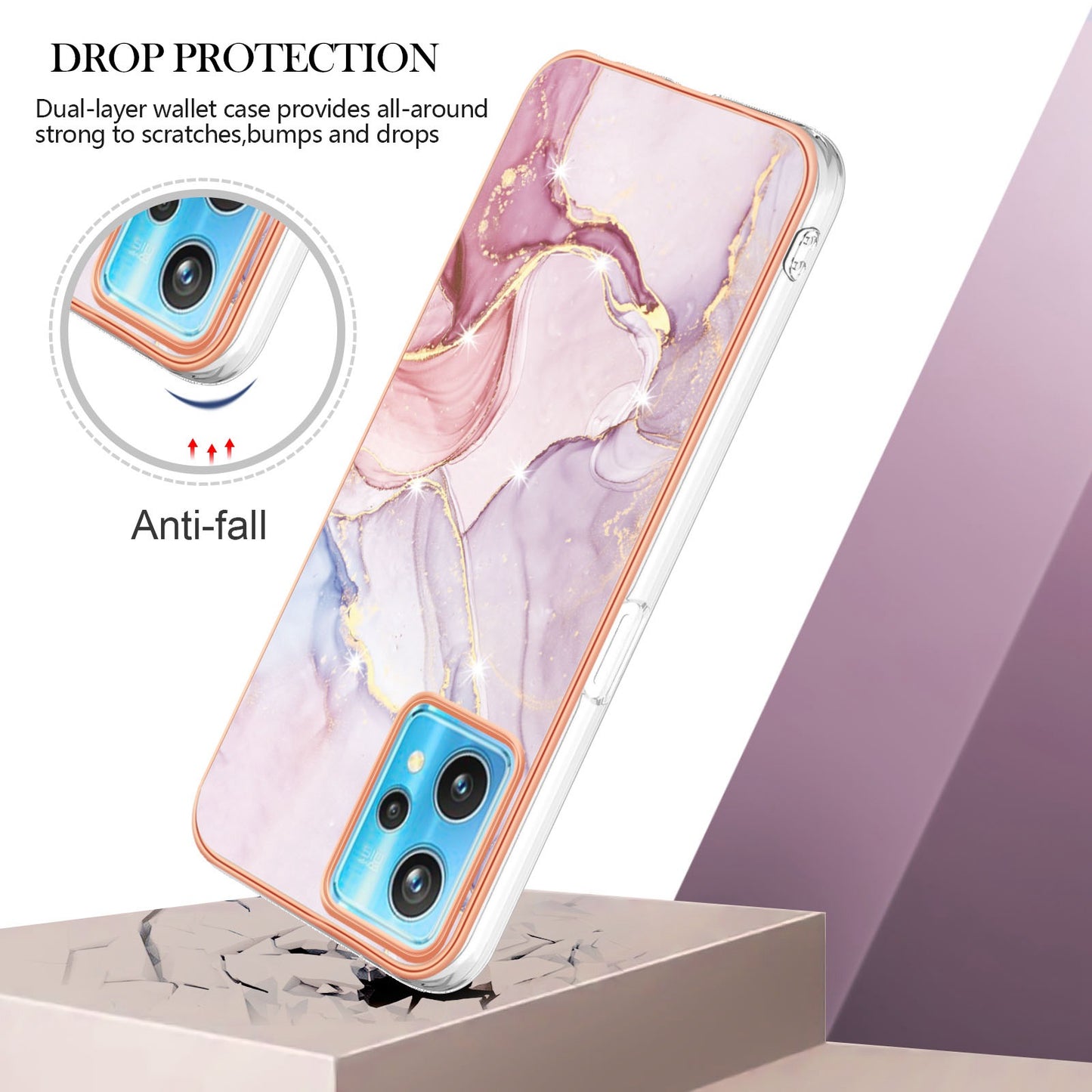 YB IMD Series-2 Phone Case for Realme 9 Pro/V25, Electroplating Frame IMD Marble Pattern Flexible TPU Cover