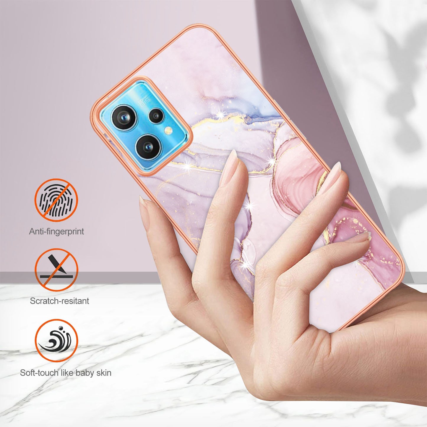 YB IMD Series-2 Phone Case for Realme 9 Pro/V25, Electroplating Frame IMD Marble Pattern Flexible TPU Cover