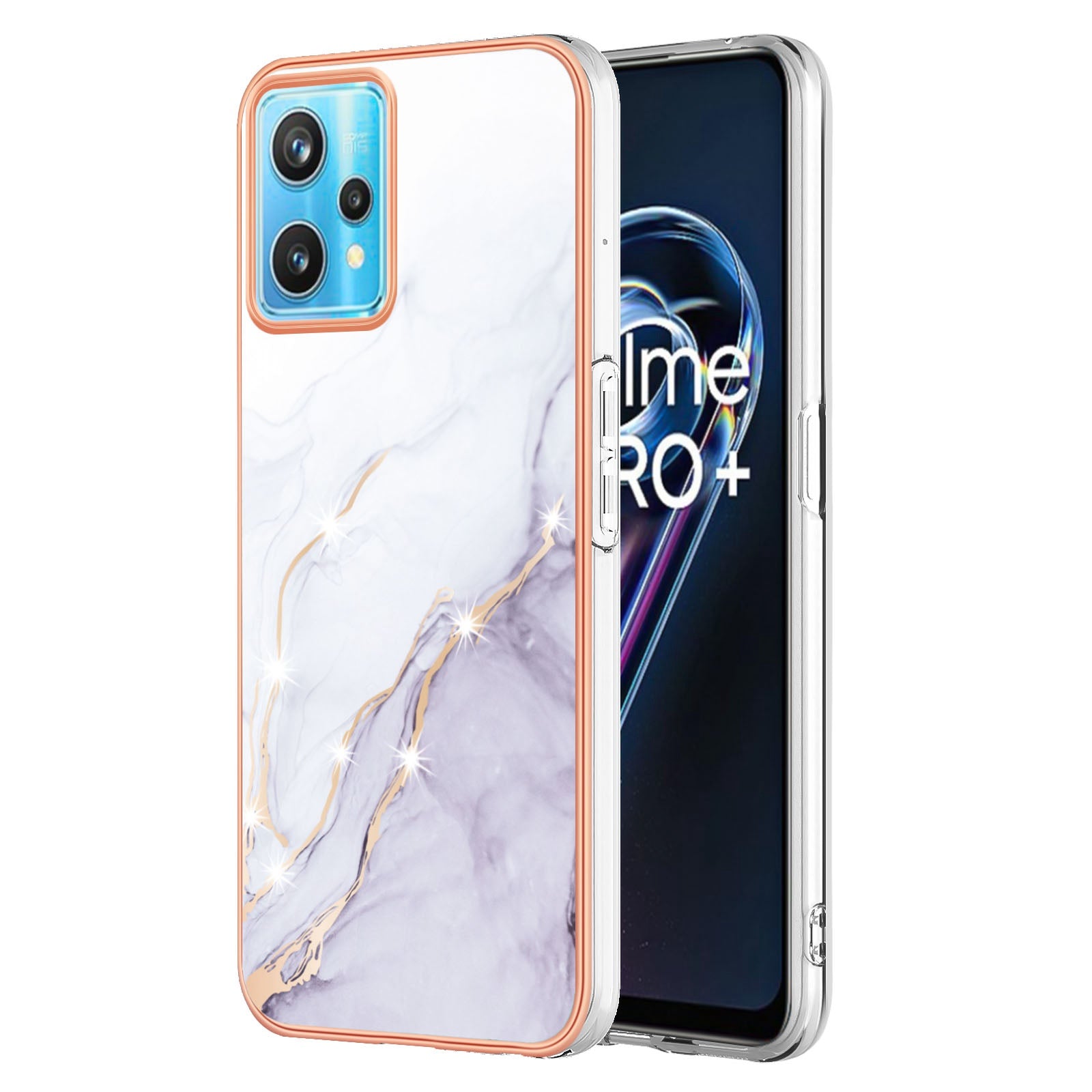 YB IMD Series-2 Phone Case for Realme 9 Pro/V25, Electroplating Frame IMD Marble Pattern Flexible TPU Cover