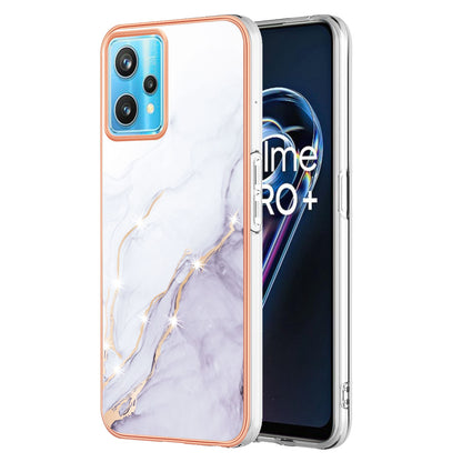 YB IMD Series-2 Phone Case for Realme 9 Pro/V25, Electroplating Frame IMD Marble Pattern Flexible TPU Cover