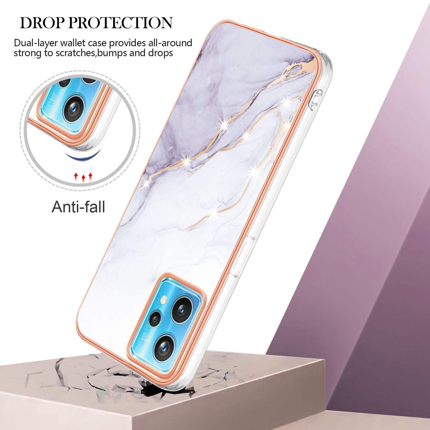 YB IMD Series-2 Phone Case for Realme 9 Pro/V25, Electroplating Frame IMD Marble Pattern Flexible TPU Cover
