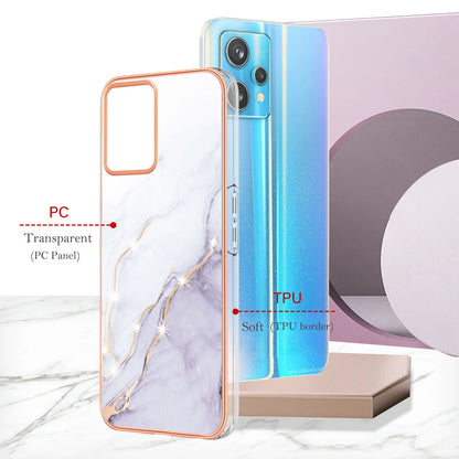 YB IMD Series-2 Phone Case for Realme 9 Pro/V25, Electroplating Frame IMD Marble Pattern Flexible TPU Cover