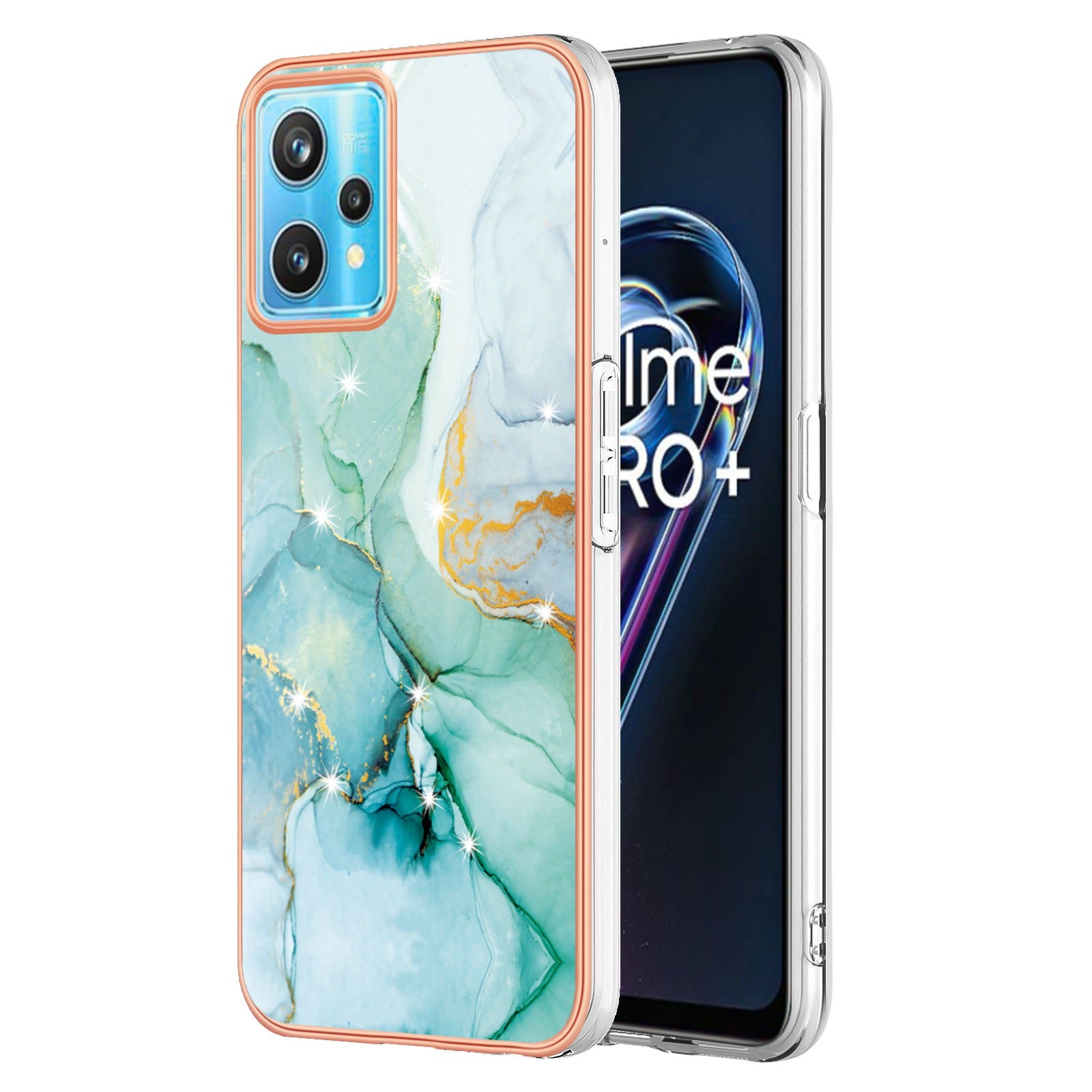 YB IMD Series-2 Phone Case for Realme 9 Pro/V25, Electroplating Frame IMD Marble Pattern Flexible TPU Cover