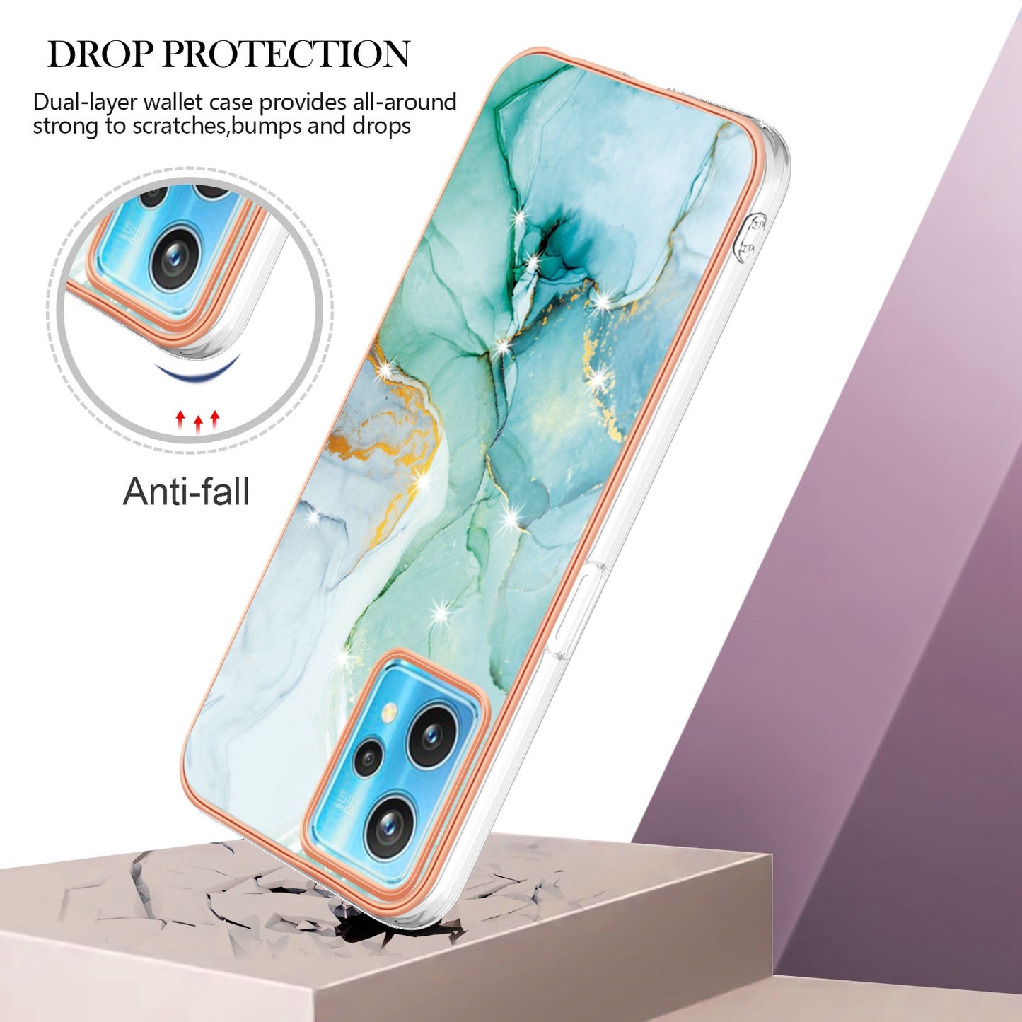 YB IMD Series-2 Phone Case for Realme 9 Pro/V25, Electroplating Frame IMD Marble Pattern Flexible TPU Cover