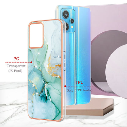 YB IMD Series-2 Phone Case for Realme 9 Pro/V25, Electroplating Frame IMD Marble Pattern Flexible TPU Cover