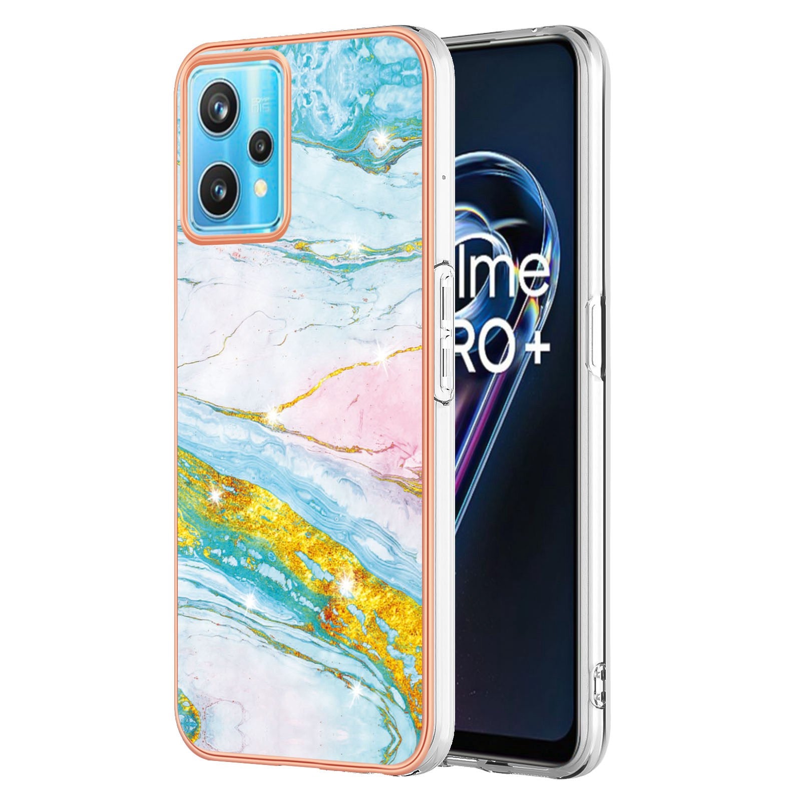 YB IMD Series-2 Phone Case for Realme 9 Pro/V25, Electroplating Frame IMD Marble Pattern Flexible TPU Cover
