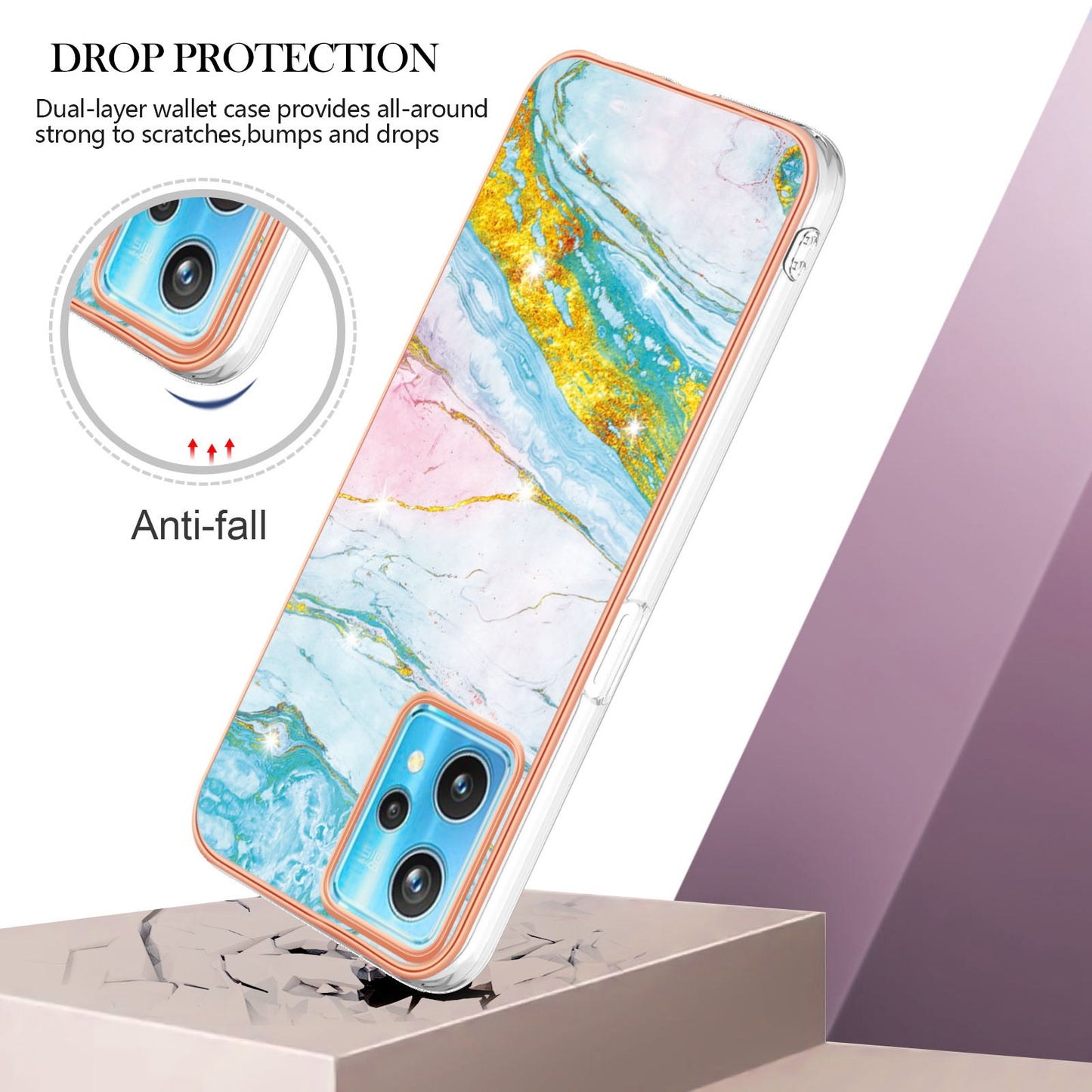 YB IMD Series-2 Phone Case for Realme 9 Pro/V25, Electroplating Frame IMD Marble Pattern Flexible TPU Cover