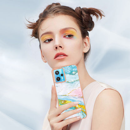 YB IMD Series-2 Phone Case for Realme 9 Pro/V25, Electroplating Frame IMD Marble Pattern Flexible TPU Cover