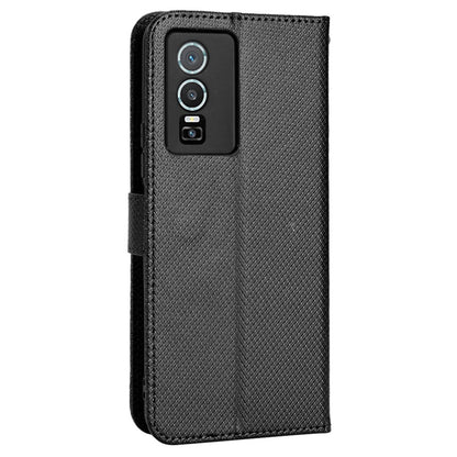 All-inclusive Protection Phone Case for vivo Y76 5G Anti-fall PU Leather Magnetic Wallet Stand Shell Folio Flip Cover with Diamond Texture