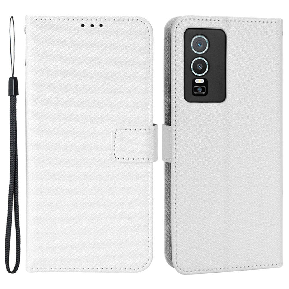 All-inclusive Protection Phone Case for vivo Y76 5G Anti-fall PU Leather Magnetic Wallet Stand Shell Folio Flip Cover with Diamond Texture