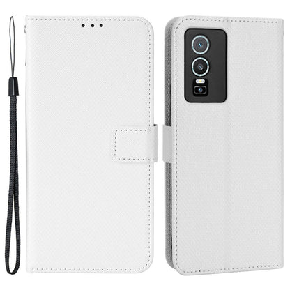 All-inclusive Protection Phone Case for vivo Y76 5G Anti-fall PU Leather Magnetic Wallet Stand Shell Folio Flip Cover with Diamond Texture