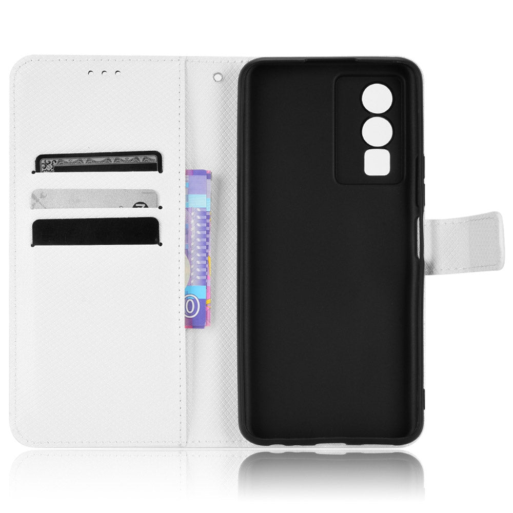 All-inclusive Protection Phone Case for vivo Y76 5G Anti-fall PU Leather Magnetic Wallet Stand Shell Folio Flip Cover with Diamond Texture
