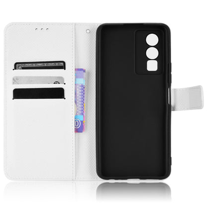 All-inclusive Protection Phone Case for vivo Y76 5G Anti-fall PU Leather Magnetic Wallet Stand Shell Folio Flip Cover with Diamond Texture