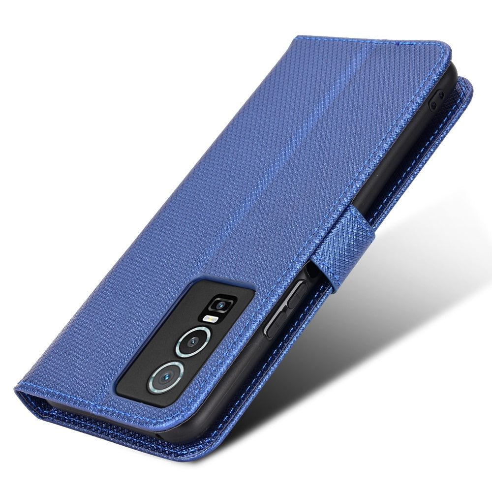All-inclusive Protection Phone Case for vivo Y76 5G Anti-fall PU Leather Magnetic Wallet Stand Shell Folio Flip Cover with Diamond Texture